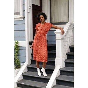 💕STINE GOYA💕 Caitlin Midi Dress ~ Rust Orange Polka Dot Print Medium